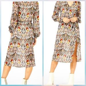 NWOT Blouson Sleeve Wrap Maxi Dress Paisley Small